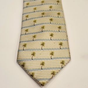 Tommy Bahama silk tie palms cream lt blue stripes
